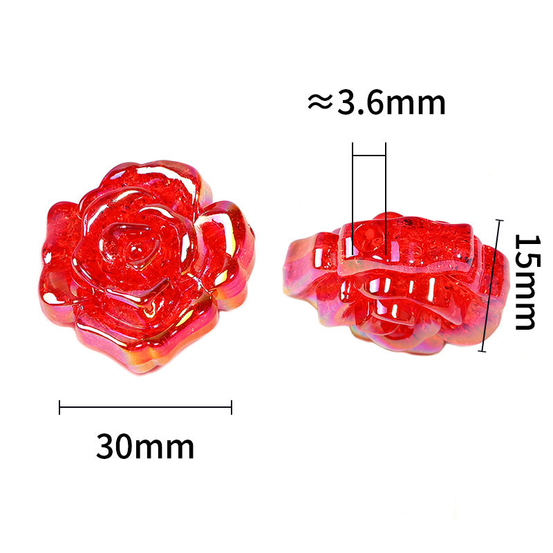 Wholesale 50pcs 30mm Transparent Color Crack Rose Beaded Acrylic Burst Camellia Beads